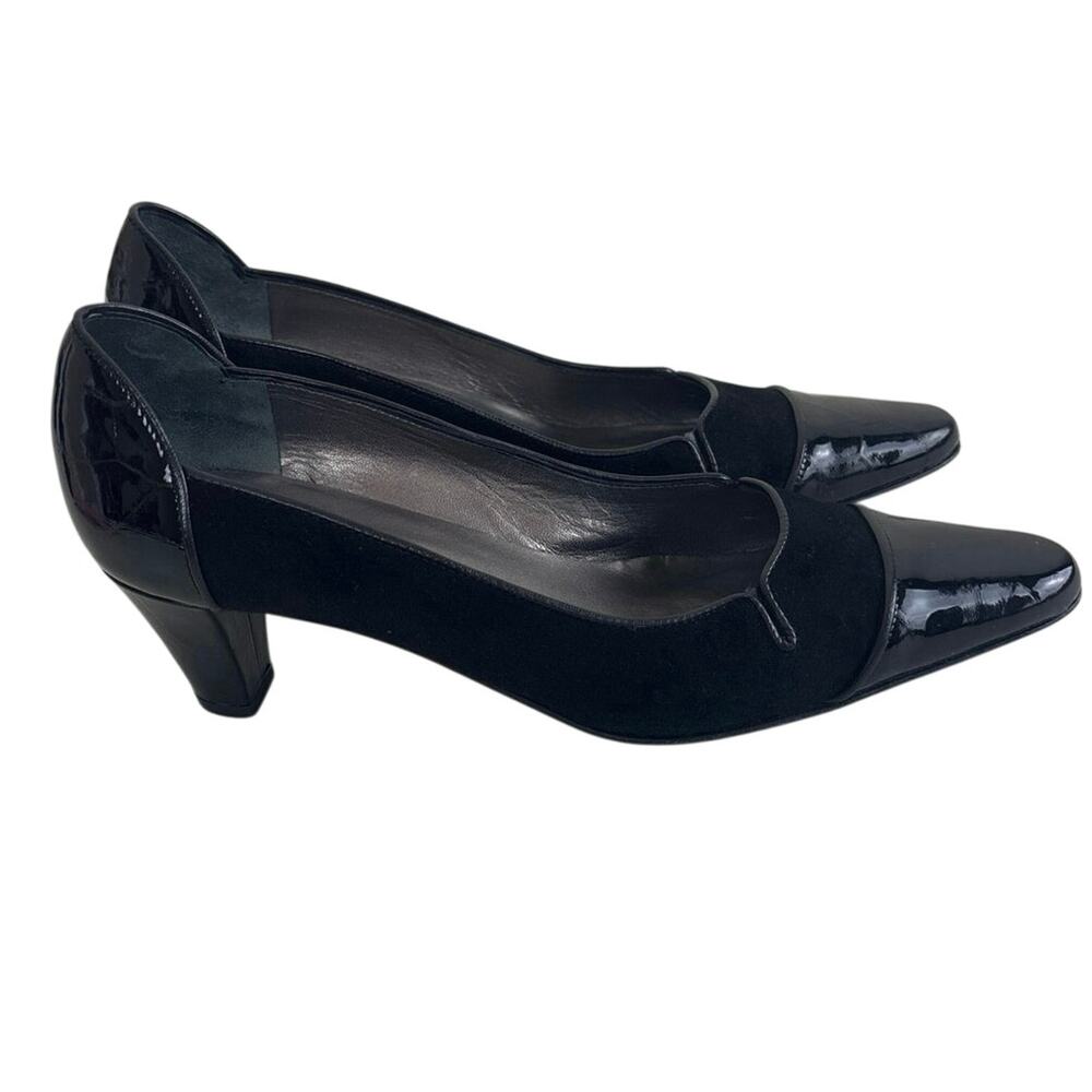 Prevata Nello Black Suede and Patent Leather Pointed Cap Toe Italian Made Size 7 - Picture 3 of 9